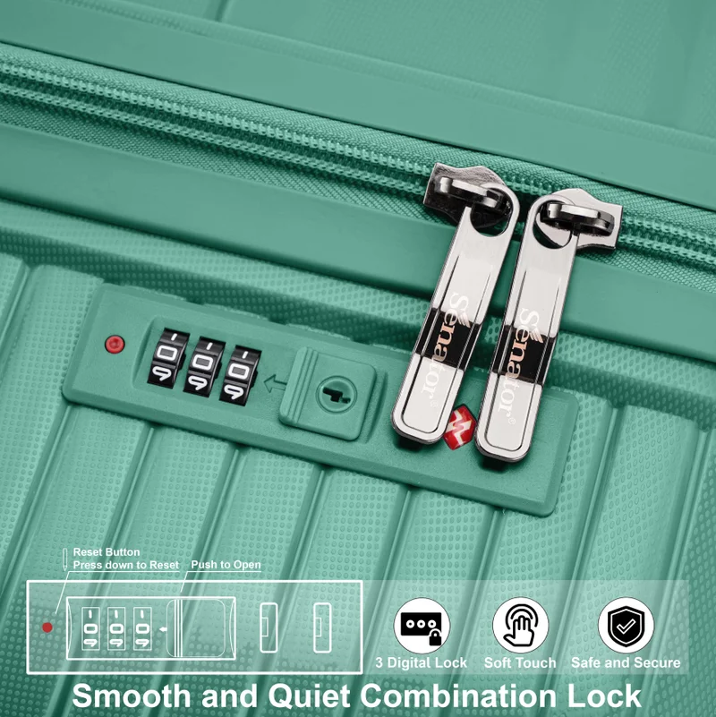 Senator  unisex hard case medium checked luggage lightweight pp fashion trolley luggage with 360° degree 4 twin wheel and safe zippers kh1010 green  | Best Price UAE